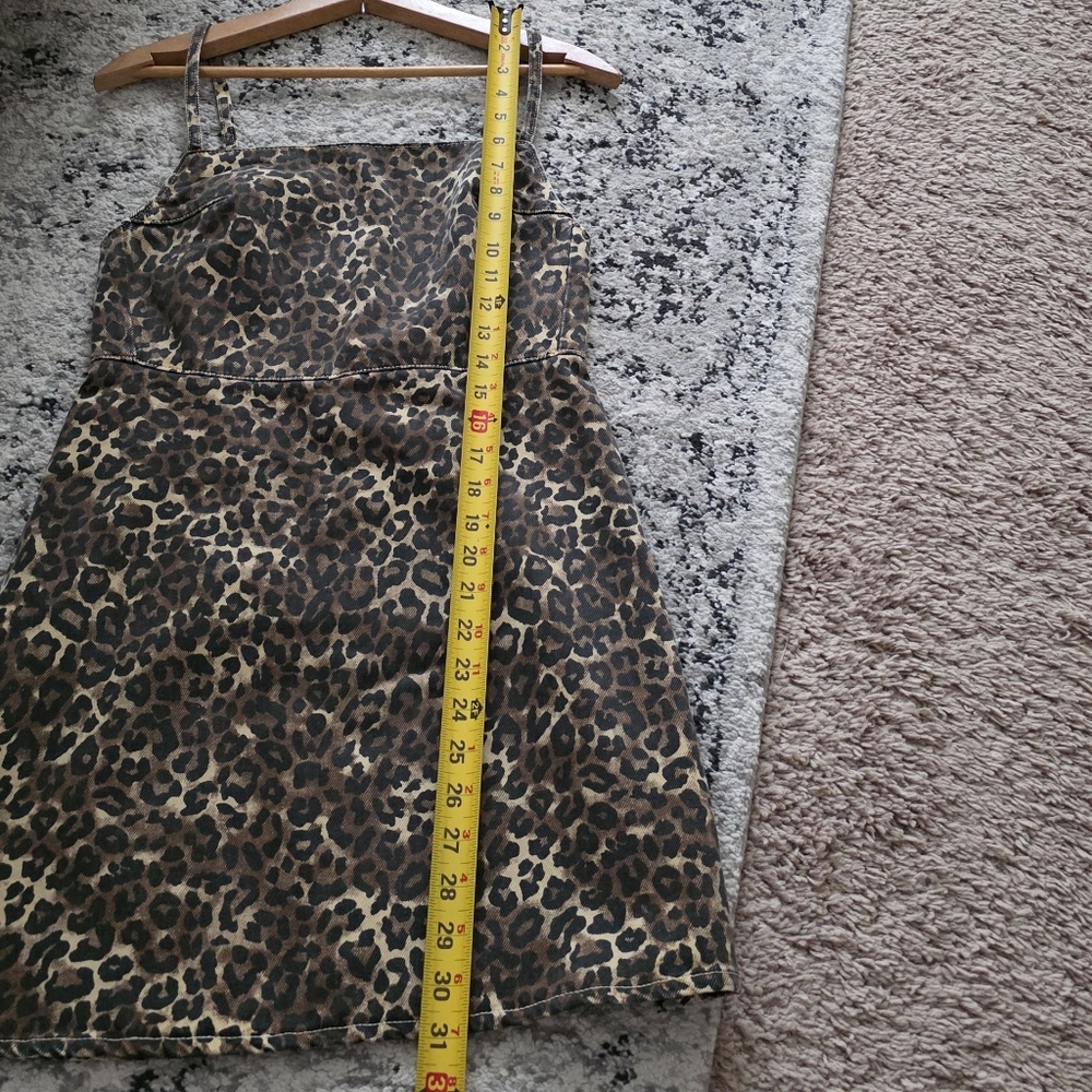 Zara Denim Leopard Print Spaghetti Strap Mini Dress Womens S Cotton Grunge Boho - Picture 2 of 6